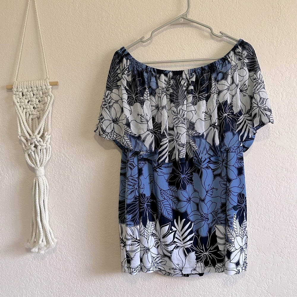 Susan Graver 2X Floral Off The Shoulder Top